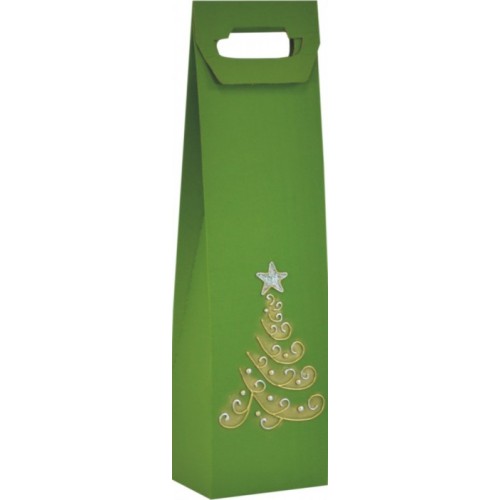 Vianočná taška na víno zelená so stromčekom