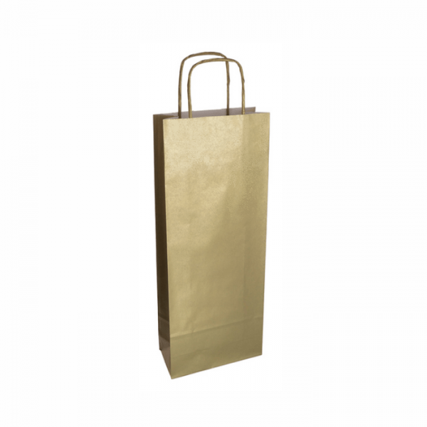 Zlatá papierová taška na víno 14x8x39 cm